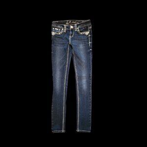 LA Idol Jeans | Size 1, Waist 27, Skinny Leg, Dark Wash, Bejeweled Fleur-de-Lis